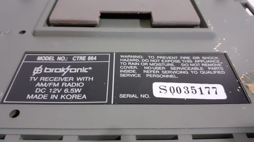 Tv Broksonic De 5 Polegada Mod: Ctre864 No Estado