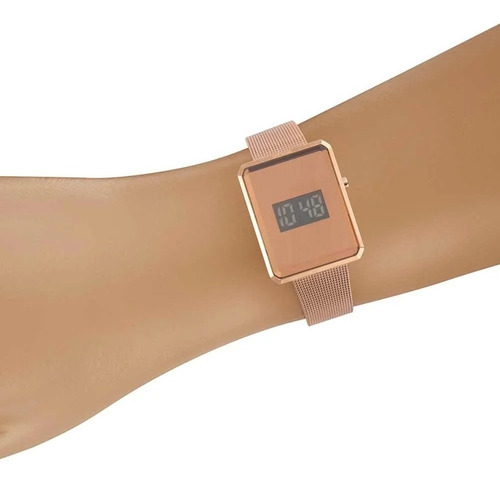 Relógio Seculus Feminino Digital Malha Aço Rosé Original