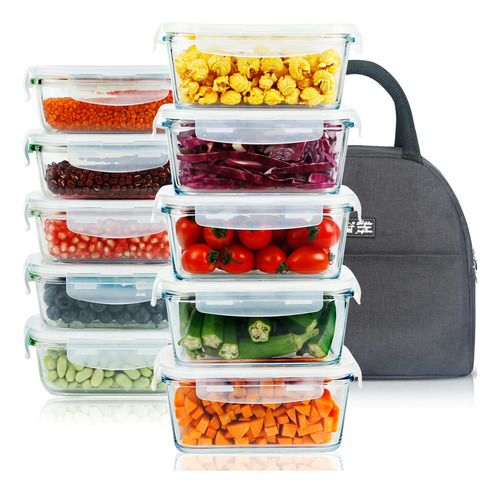 10 Pack Meal Prep Containers Glass Food Storage Wf6c3