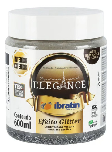 Efeito Glitter Brilho Gel P/ Tintas 600ml Elegance Ibratin