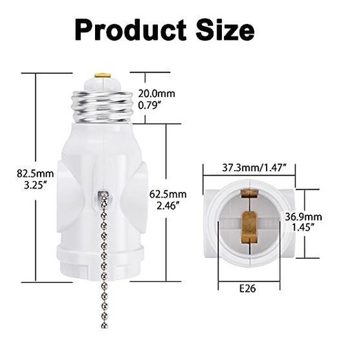 Adaptador Conector Luz E26 2 Divisor Bombilla Polarizada