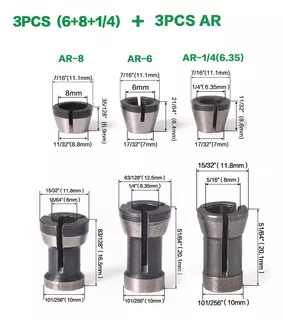 6 Peças Router Bit Collet Extension Cutter Chuck Trimming