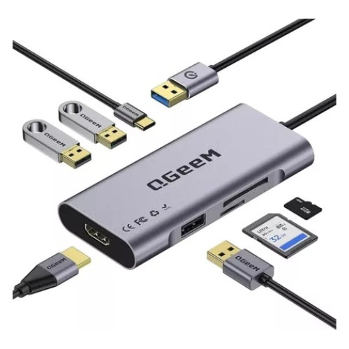 Adaptador Qgeem Hub 7 En 1 Usb A Hdmi/3*usb/usb C/sd/microsd