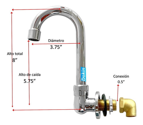 Imagen 3 de 3 de Grifo De Pared O Empotrar Para Lavamanos Industrial