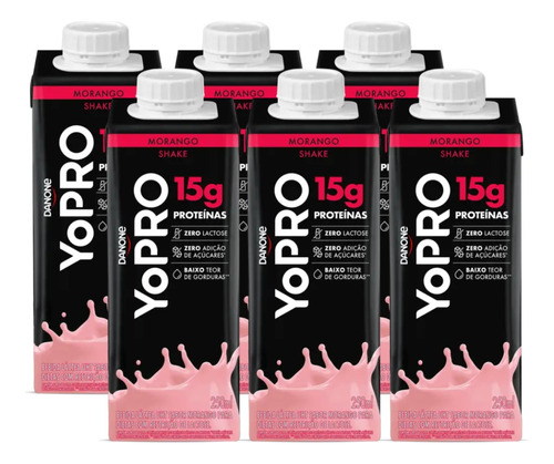  Yopro Danone Morango 15g Proteina - Whey Yopro - 6 Unidades
