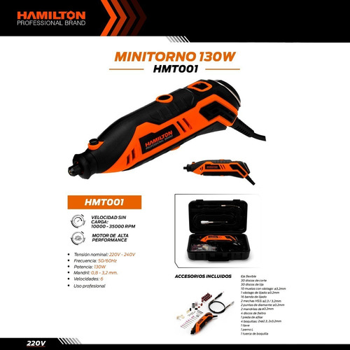 Imagen 10 de 11 de Minitorno Eléctrico 130 Watts C/ Accesorios Hamilton Hmt001 Frecuencia 50 Potencia 130 W