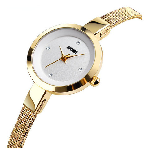 Reloj De Cuarzo Impermeable Skmei Simple Leisure Color De La Correa Dorado