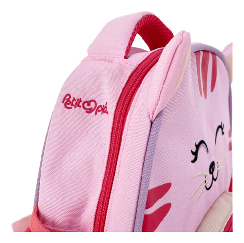 Mochila Infantil Petit Piá Lia: Compartimento Térmico Cor Rosa Desenho Do Tecido Gatinho