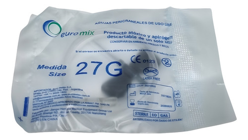 Equipo Pericraneal Aguja Butterfly Mariposa 27g X 100 Un.