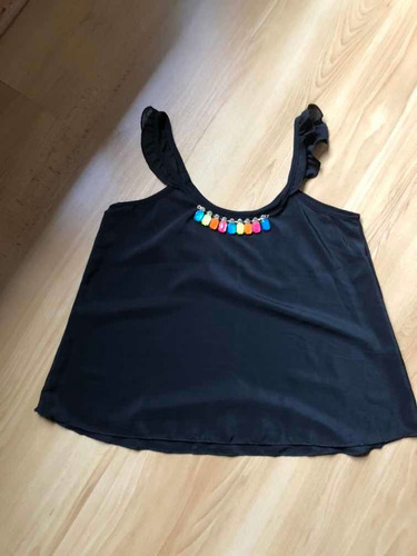Remera De Gasa - Collar Aplique De Colores - Volados