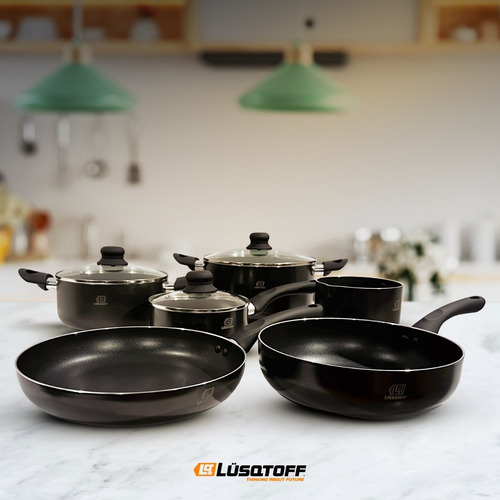 Imagen 3 de 5 de Batería De Cocina 9 Piezas Tapa Vidrio Lusqtoff Bcl9-8