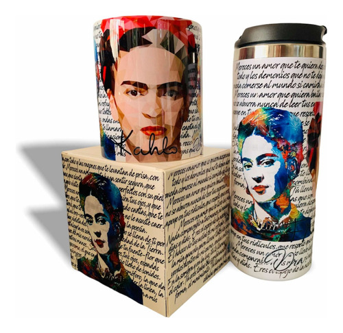 Termo + Taza Frida Kahlo Personalizado Color Blanco