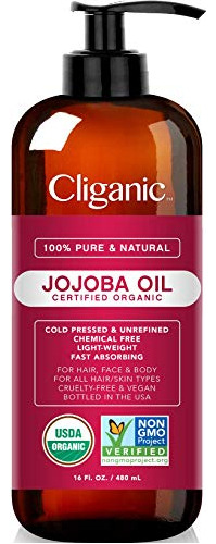 Cliganic Usda Organic Jojoba Oil 16oz With Pump, 100% Krbns
