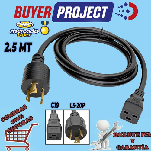Imagen 3 de 6 de Cable De Poder Para Pdu Servidor L5-20p A C19 20a 300v 2.5mt