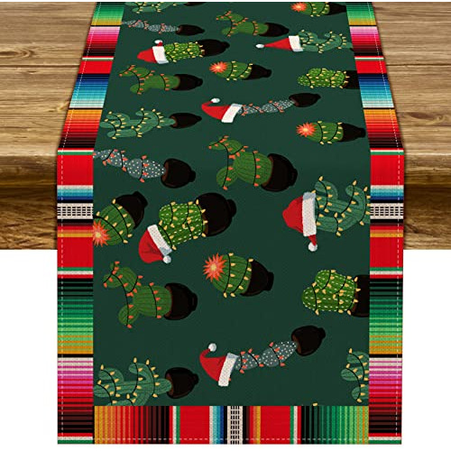 Feliz Navidad Table Runner Mexican Christmas Cactus San...