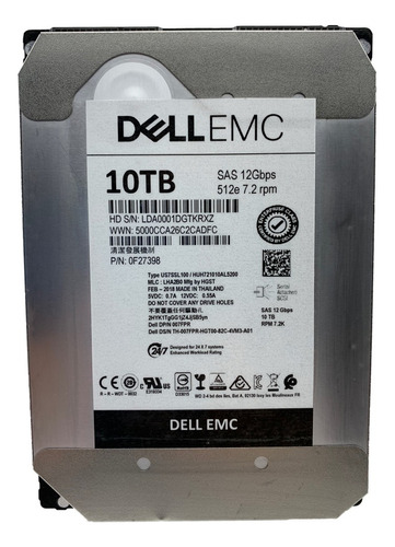 M7 Disco Duro Dell 10tb Sas Np 007fpr Storage 3.5