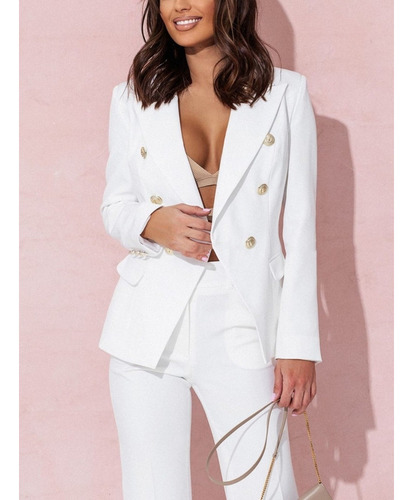Blazer Para Mujer Slim Fit De Oficina Con Solapa Y Botones