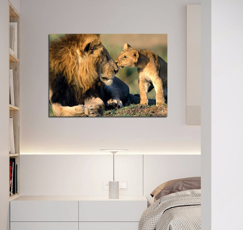 Cuadro 30x45cm Leon Animal Naturaleza Kiss Beso Crias Amor