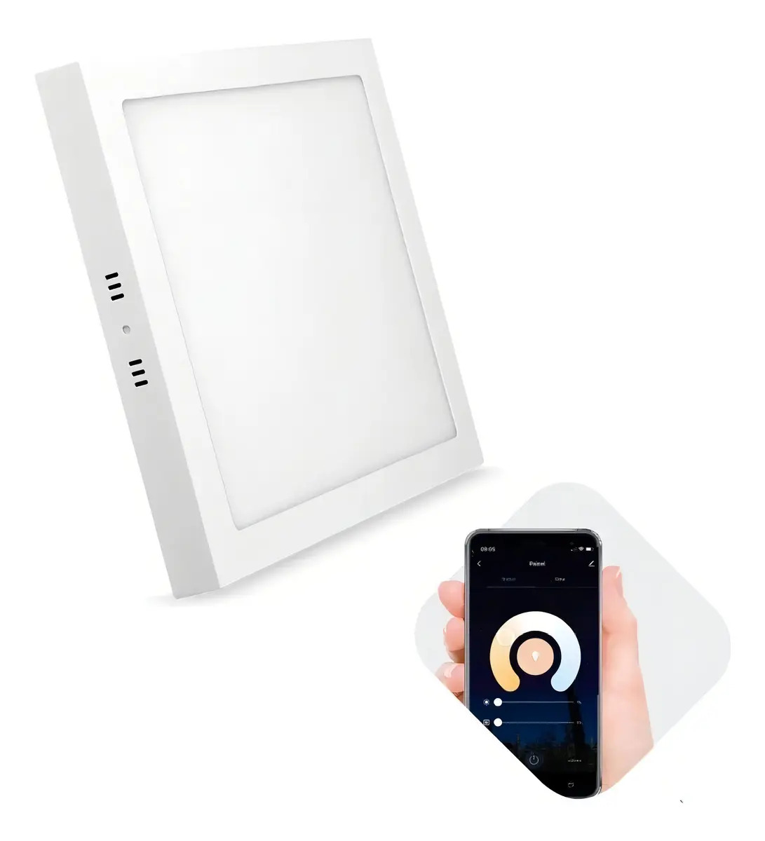 Plafon Painel Quadrado Sobrepor 18w Inteligente Smart Wi-fi Estrutura Branca Fria a Branca Quente Dimerizavel