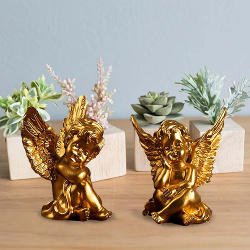 2 Estatuas De Ángeles De Querubines Decorativas De Resina