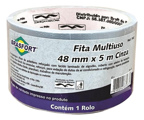 Fita Silver Tape Brasfort Multiuso 48 X  5m Cinza  7547