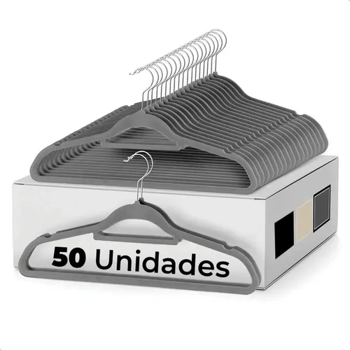 Vittak Kit 50 Cabides Adulto Veludo De Roupas Antideslizante Slim ​Cor Cinza