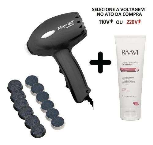 Lixa Elétrica Esfoliador 12 Lixas + Creme Raavi Ureia 3% Pés