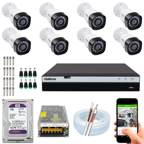 Kit 8 Câmeras Intelbras Full Hd 1220b G4 Mhdx 3116 Wd Purple