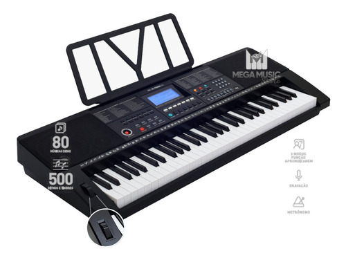 Teclado Musical Profissional 61 Teclas Sensitivas Usb 500 Cor Preto 110V/220V