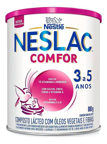 Fórmula infantil em pó sem glúten Nestlé Neslac Comfor en lata de 2 de 800g - 3  a 5 anos