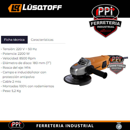 Amoladora Angular Lüsqtoff Aml2200-8 Disco 180mm 2200w Moron