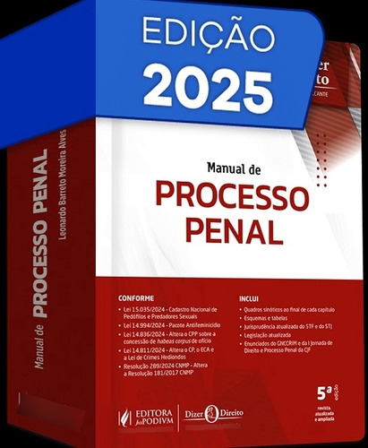 Manual De Processo Penal - 5 Edição 2025 Juspodivm, De Leonardo Barreto Moreira Alves., Vol. Único. Editorial Juspodivm, Capa Mole, Edição 5 Em Português, 2025
