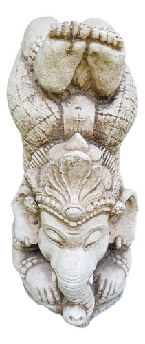 Ganesha De 32 Cm De Alto De Resina Cabeza Abajo Crema