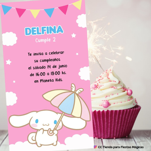 Invitación Digital Cumpleaños Cinnamoroll Kuromi Hello Kitty Rosa Claro