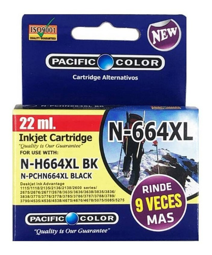 Tinta Alt. Pacific 664xl Negro / 22ml / Alto Rendimiento