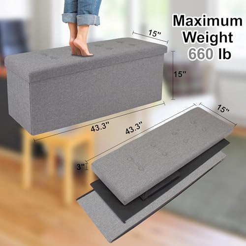 Banco Plegable Almacenamiento 43.3, Reposapiés Dormitorio Y