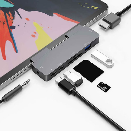 7 En 1 Usb C Hub A 4k Hdmi Adaptador Con Usb-c Pd Para iPad