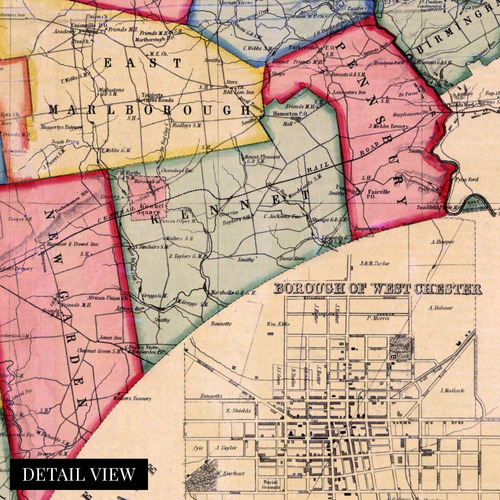 1856 Mapa Del Condado De Chester, Pensilvania, Antiguo,...
