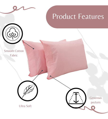 Funda De Almohada Rosa De Algodón 100% Transpirable Y Suave