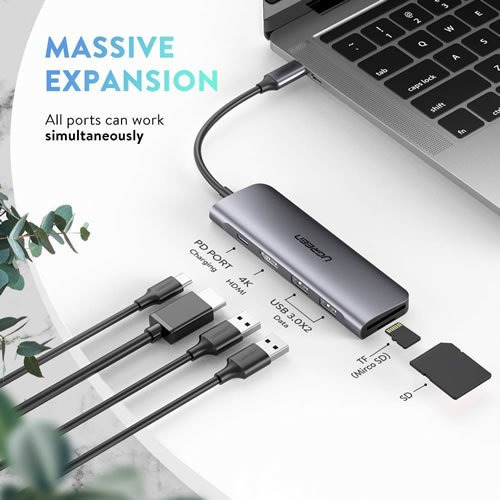 Imagen 2 de 5 de Hub Usb-c Ugreen Hdmi 4k Usb 3.0 Otg Lector Tarjetas Sd Tf