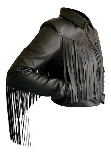Chamarra De Piel Dama Modelo Vaquera Con Barbas 1