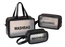 Comprar Kit de 3 artículos imprescindibles, organizador impermeable, bolsa de viaje, maquillaje, cosméticos de playa, color negro, diseño de tela lisa