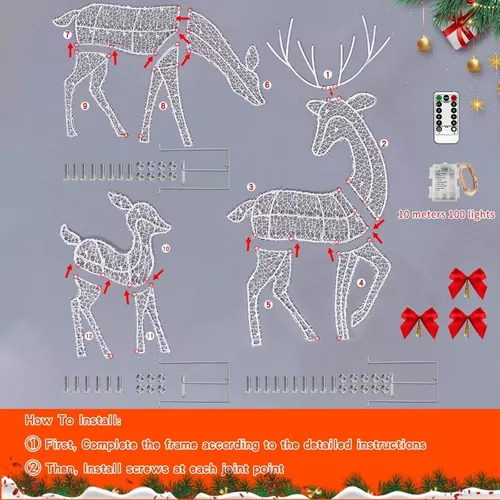 Adornos Navideños Con Forma De Reno, 3 Piezas, Led, Decoraci