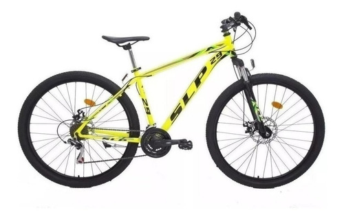 Mountain bike masculina SLP 5 Pro R29 M 21v frenos de disco mecánico cambios SLP color amarillo con pie de apoyo  