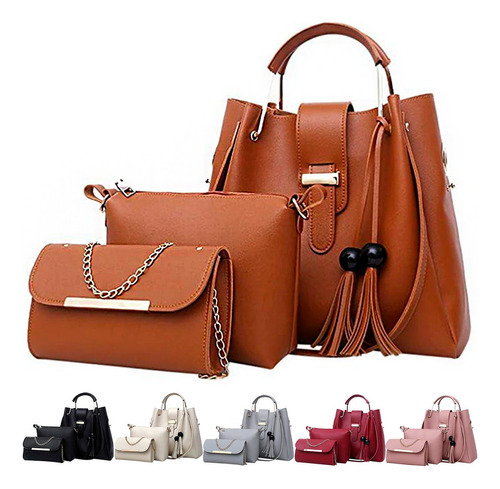 Set 3 Bolsas Bandolera Mujer Cosmetiquera Cartera Crossbody Color Café