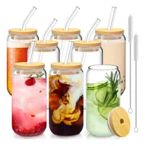 Comprar Vasos De Vidrio De 450ml Con Tapa De Bambú Para Bebidas
