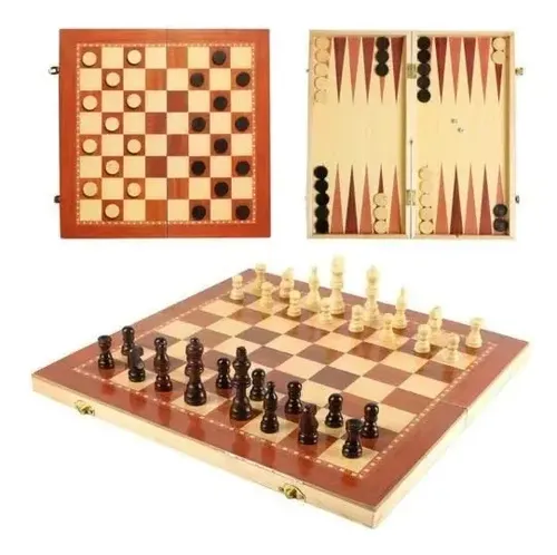 Set de Ajedrez de Madera XL 3 en 1 - Ajedrez, Damas y Backgammon Set de Ajedrez de Madera XL 3 en 1 - Ajedrez, Damas y Backgammon