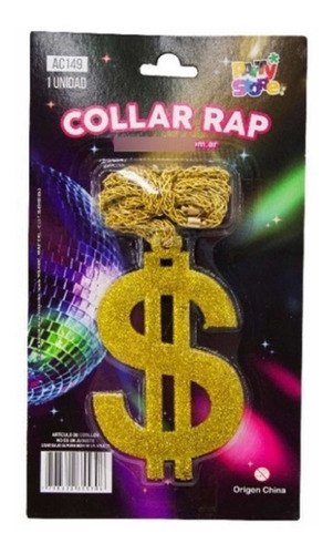 Collar Símbolo Dólar Pesos Rapero Dorado Cotillón