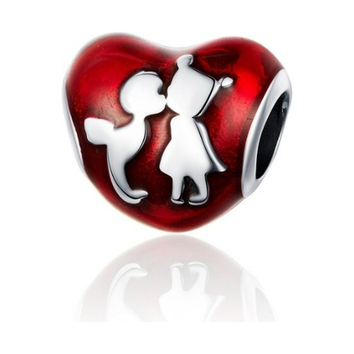 Charm Plata 925 Corazón Rojo Con Niños Para Mujer, Familia