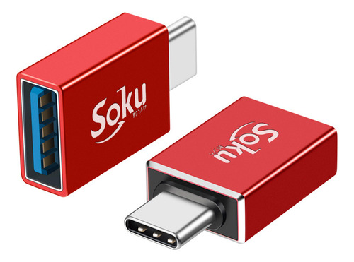 Soku Adaptador Otg Tipo C A Usb 3.1 Velocidad Real 10 Gbps Rojo